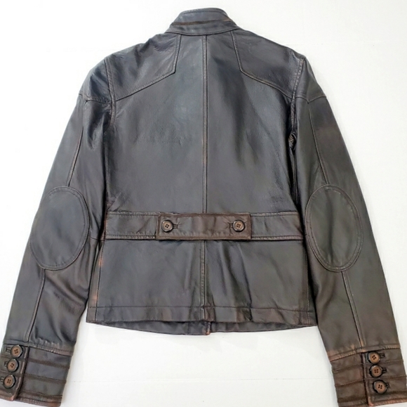 Sanctuary Distressed Leather Jacket Military Brown - Picture 3 of 9